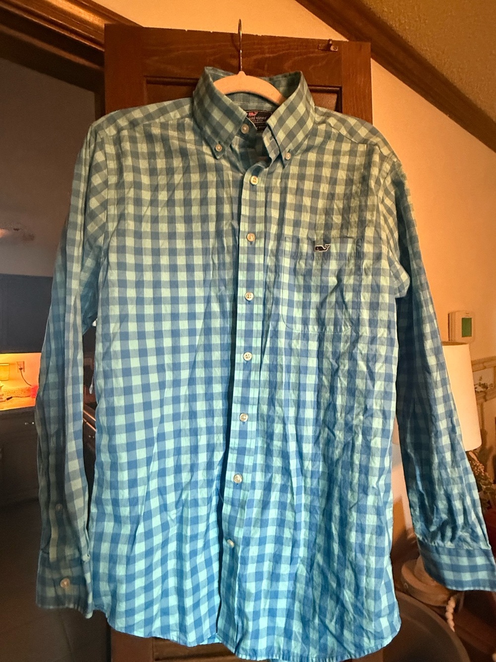 Vineyard Vines Slim Fit Tucker Shirt checked blue button down size M EUC